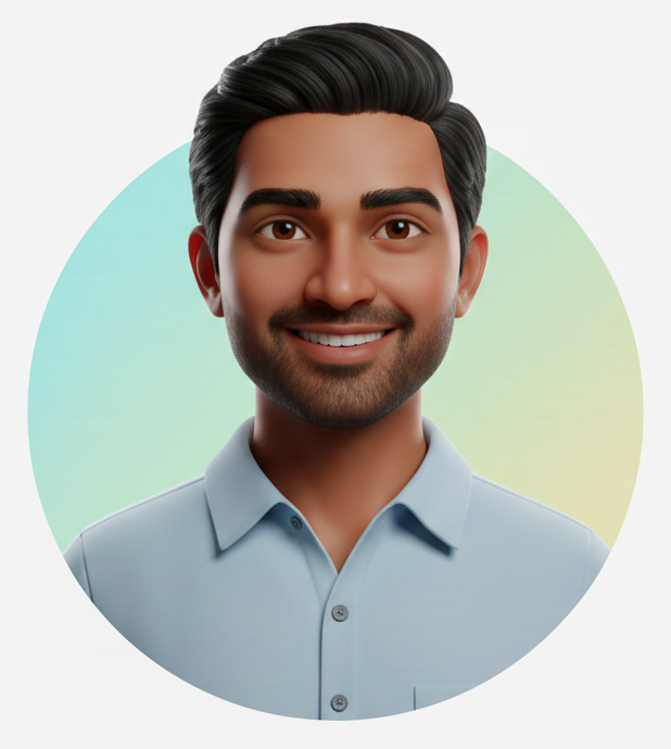 אווטאר 3D של לקוח צעיר מחייך בחולצה כחולה - עדות לקוח מרוצה